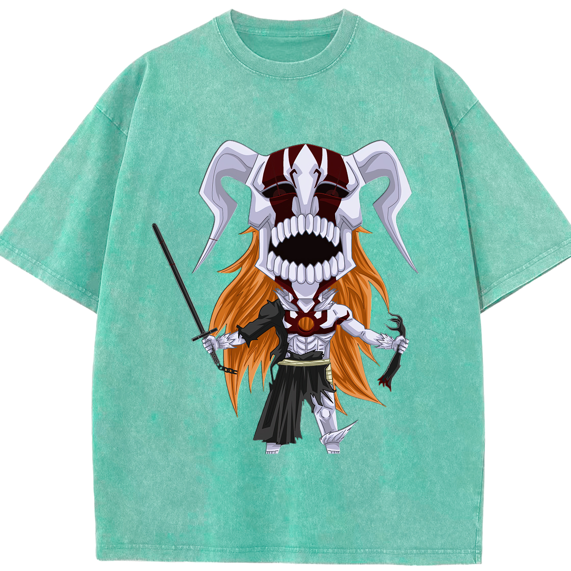 （画像用） ブリーチ 黒崎一護（くろさき いちご）BLEACH Kurosaki Ichigo 綿100% ヴィンテージ風 半袖Tシャツ（フロントプリント）